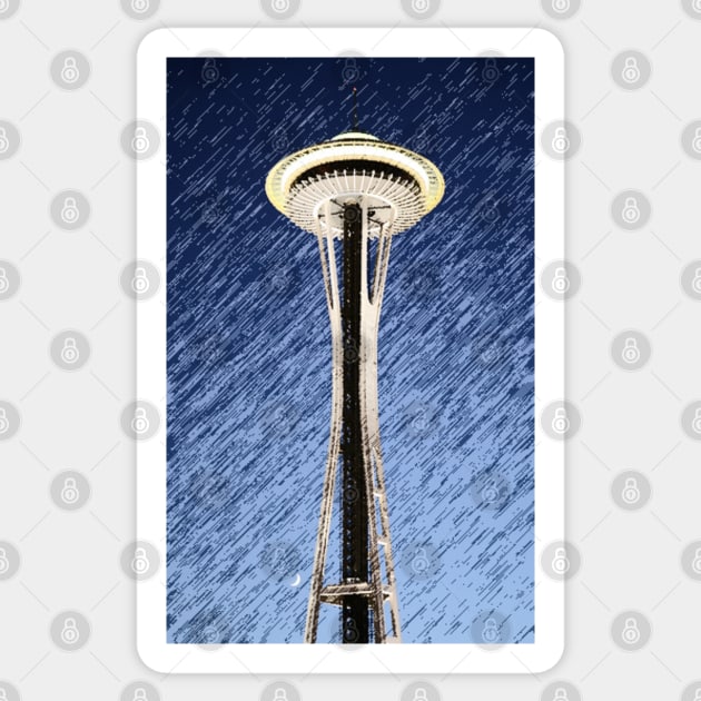 Seattle Space Needle rainy Night Sticker by Christine aka stine1